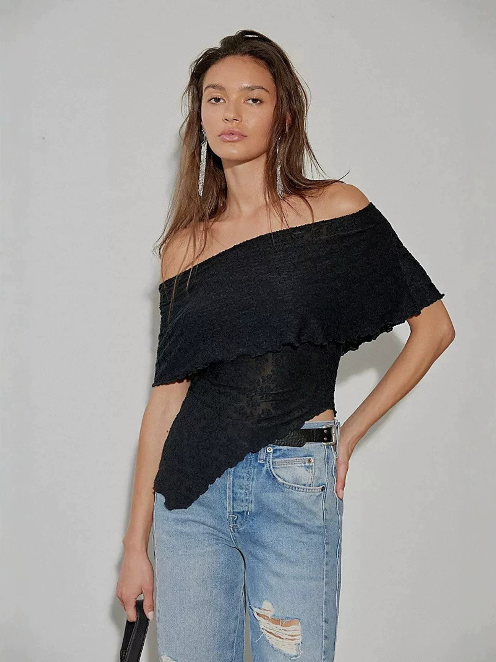 Zara Summer Office Off Shoulder One Shoulder Slim Fit Top